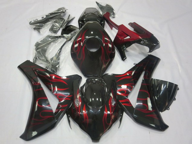 2008-2011 Honda CBR1000RR Motorcycle Fairings - Glossy Black Red Flame