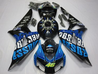 Shop 2006-2007 Honda CBR1000RR Motorcycle Fairings - Glossy Black Blue Rossi 46