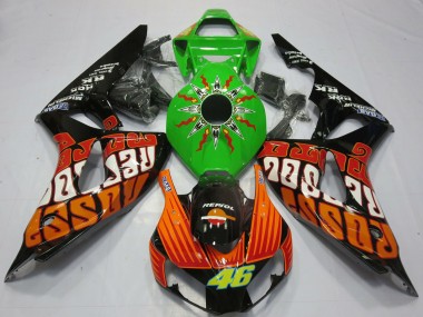 Shop 2006-2007 Honda CBR1000RR Motorcycle Fairings - Green Orange Glossy Black Rossi 46