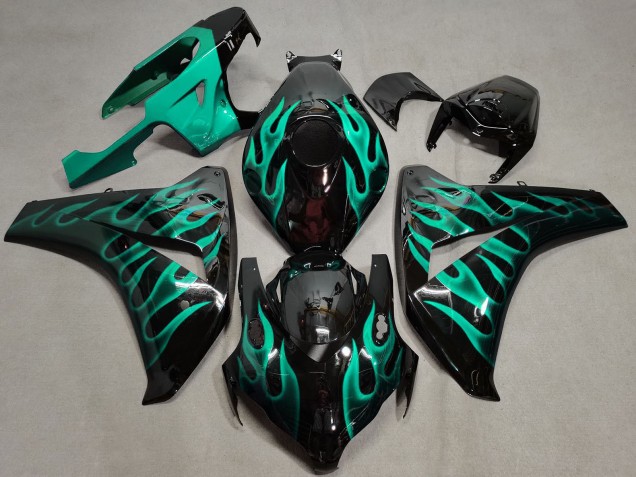 2008-2011 Honda CBR1000RR Motorcycle Fairings - Glossy Black Green Flame