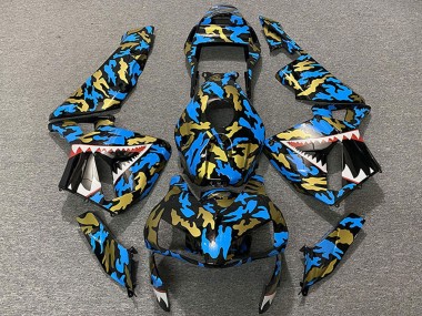 Shop 2003-2004 Honda CBR600RR Motorcycle Fairings - Blue Gold Camouflage Shark