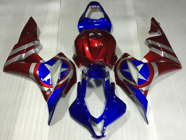 2007-2008 Honda CBR600RR Motorcycle Fairings - Red Silver Blue Captain America