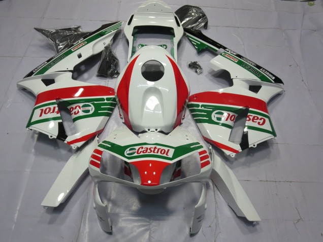 2003-2004 Honda CBR600RR Motorcycle Fairings - White Red Green Castrol