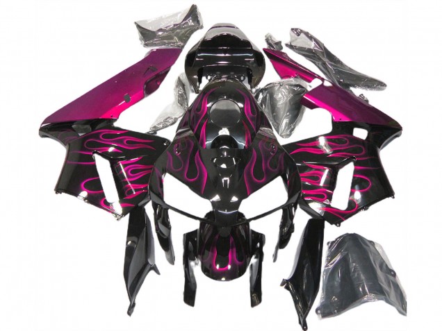 2005-2006 Honda CBR600RR Motorcycle Fairings - Glossy Black Pink Flame