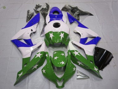 Shop 2007-2008 Honda CBR600RR Motorcycle Fairings - White Blue Green Stars Stripe