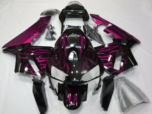 2003-2004 Honda CBR600RR Motorcycle Fairing - Glossy Black Purple Flame