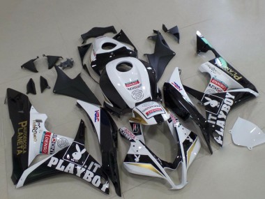 Shop 2007-2008 Honda CBR600RR Motorcycle Fairings - White Gold Glossy Black PlayBoy