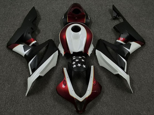 2009-2012 Honda CBR600RR Motorcycle Fairings - White Red Matte Black Star