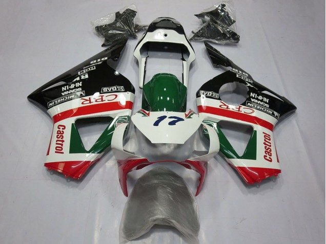 2002-2003 Honda CBR954RR Motorcycle Fairings - White Red Green Glossy Black CRR Castrol