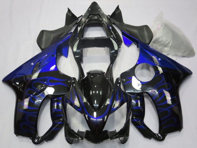 2001-2003 Honda CBR600 F4i Motorcycle Fairings - Glossy Black Blue Flame
