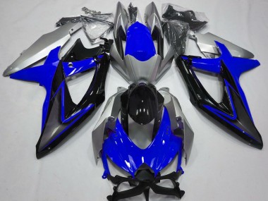 Shop 2008-2010 Suzuki GSXR 600 / GSXR 750 Motorcycle Fairings - Silver Blue Glossy Black