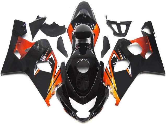 2004-2005 Suzuki GSXR 600 / GSXR 750 Motorcycle Fairings - Glossy Black Orange OEM Style