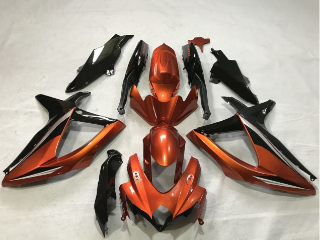 2008-2010 Suzuki GSXR 600 / GSXR 750 Motorcycle Fairings - Burnt Orange Glossy Black