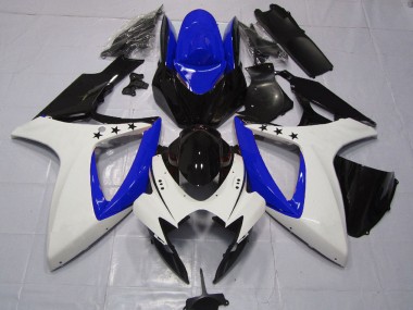 Shop 2006-2007 Suzuki GSXR 600 / GSXR 750 Motorcycle Fairings - White Blue Glossy Black Star