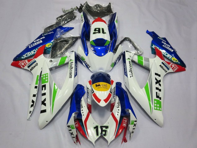 2008-2010 Suzuki GSXR 600 / GSXR 750 Motorcycle Fairings - White Blue Green Yellow Red Fixi 16
