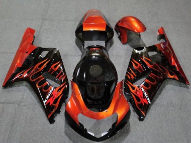 Shop 2001-2003 Suzuki GSXR 600 / GSXR 750 Motorcycle Fairings - Glossy Black Orange Flame