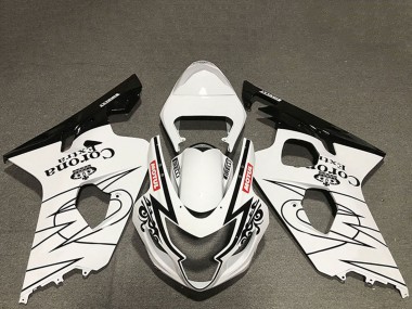 Shop 2004-2005 Suzuki GSXR 600 / GSXR 750 Motorcycle Fairings - White Glossy Black Corona Motul Style