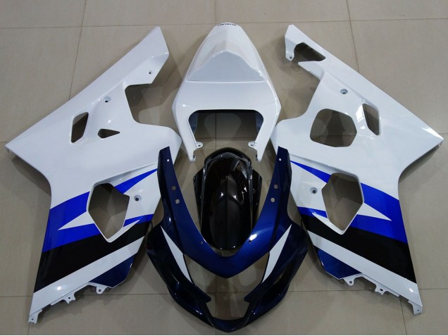 2004-2005 Suzuki GSXR 600 / GSXR 750 Motorcycle Fairing - White Blue Glossy Black