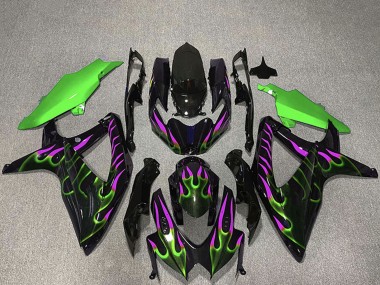 Shop 2008-2010 Suzuki GSXR 600 / GSXR 750 Motorcycle Fairings - Glossy Black Green Purple Flame
