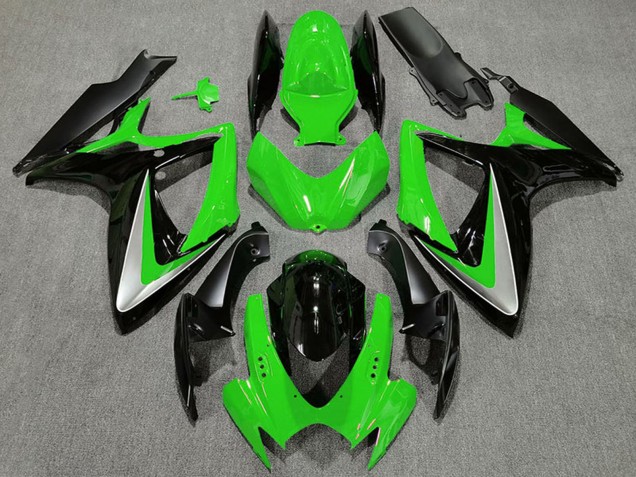 2006-2007 Suzuki GSXR 600 / GSXR 750 Motorcycle Fairings - Green Silver Glossy Black OEM Style