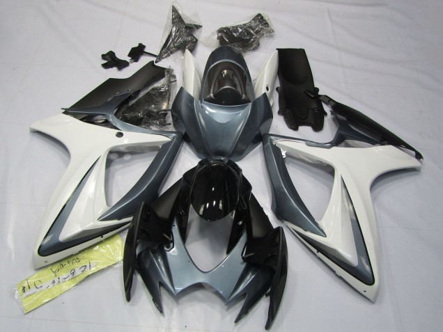 2006-2007 Suzuki GSXR 600 / GSXR 750 Motorcycle Fairings - White Grey Glossy Black