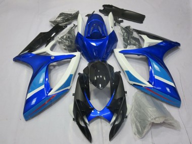Shop 2006-2007 Suzuki GSXR 600 / GSXR 750 Motorcycle Fairing - White Blue Glossy Black