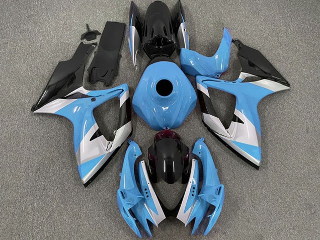 2006-2007 Suzuki GSXR 600 / GSXR 750 Motorcycle Fairings - Light Blue White Glossy Black