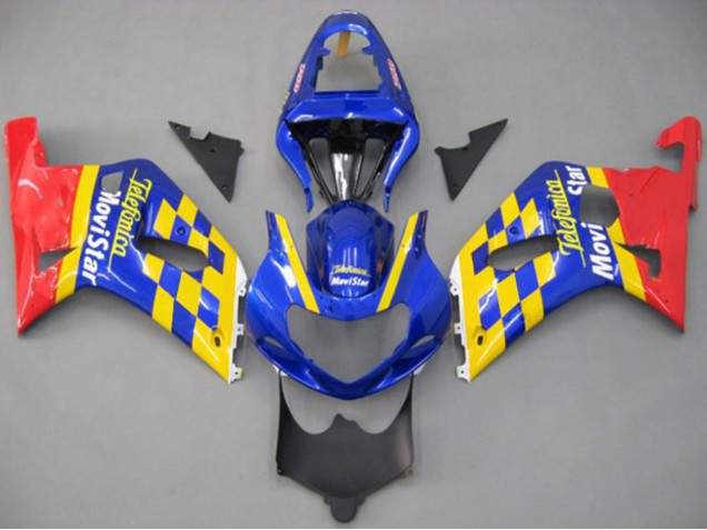 2001-2003 Suzuki GSXR 600 / GSXR 750 Motorcycle Fairings - Blue Yellow Red Telefumica MoviStar