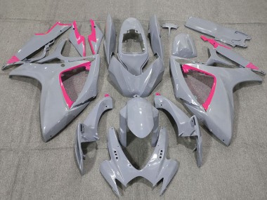 Shop 2006-2007 Suzuki GSXR 600 / GSXR 750 Motorcycle Fairings - Nardo Grey and Pink Trim