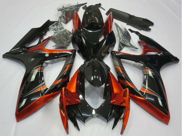 2006-2007 Suzuki GSXR 600 / GSXR 750 Motorcycle Fairings - Orange Glossy Black