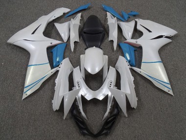 Shop 2011-2024 Suzuki GSXR 600 / GSXR 750 Motorcycle Fairings - Pearl White and Light Blue