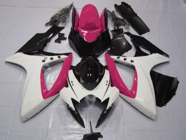 Shop 2006-2007 Suzuki GSXR 600 / GSXR 750 Motorcycle Fairings - Pink White Glossy Black Star