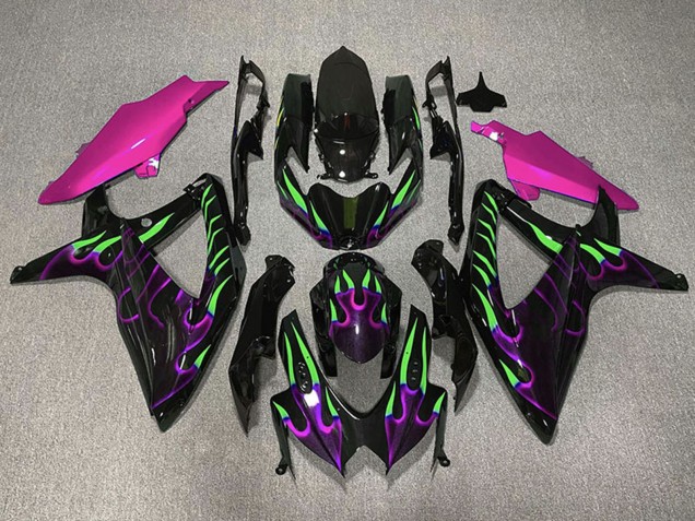 2008-2010 Suzuki GSXR 600 / GSXR 750 Motorcycle Fairings - Glossy black Pink Purple Green Flame
