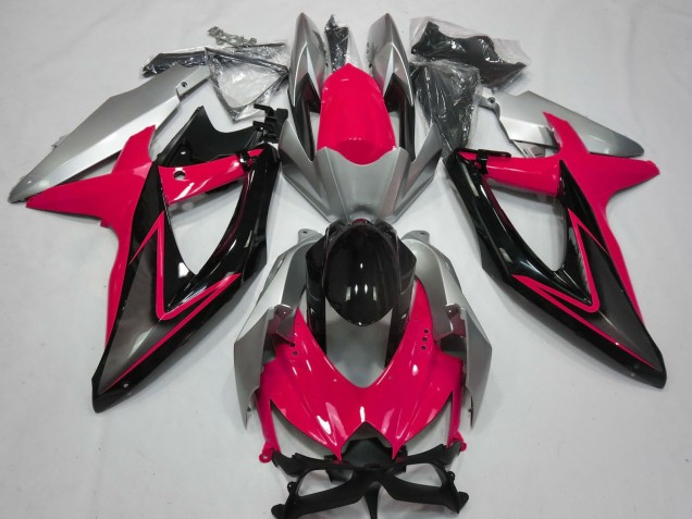 2008-2010 Suzuki GSXR 600 / GSXR 750 Motorcycle Fairings - Silver Red Glossy Black