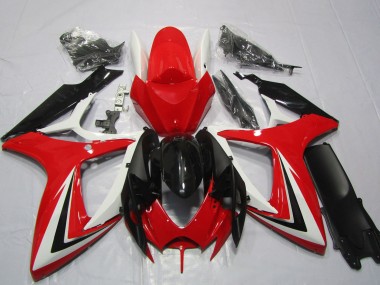 Shop 2006-2007 Suzuki GSXR 600 / GSXR 750 Motorcycle Fairings - White Red Glossy Black Stripe
