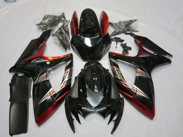 2006-2007 Suzuki GSXR 600 / GSXR 750 Motorcycle Fairings - Red Glossy Black