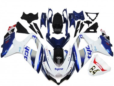 Shop 2008-2010 Suzuki GSXR 600 / GSXR 750 Motorcycle Fairings - White Silver Blue Black Tyco