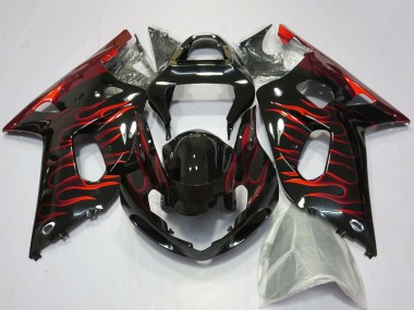 Shop 2001-2003 Suzuki GSXR 600 / GSXR 750 Motorcycle Fairings - Glossy Black Red Flame