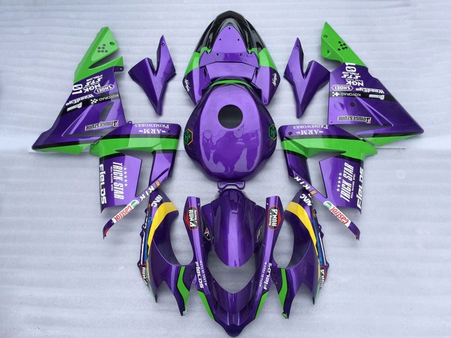 2004-2005 Kawasaki ZX10R Motorcycle Fairings - Green Purple Trick Star