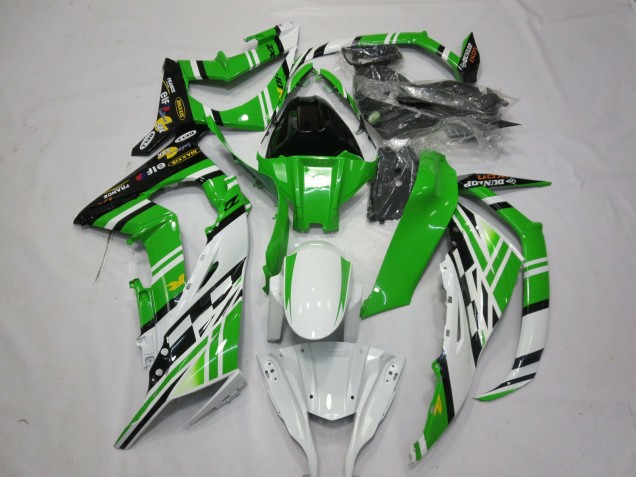2011-2015 Kawasaki ZX10R Motorcycle Fairings - White Green Yellow Black Maxxis Dunlop
