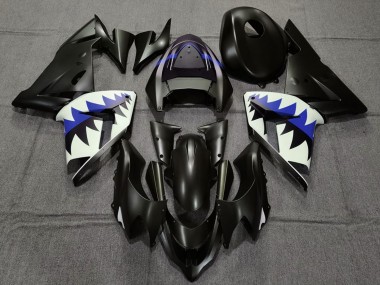 Shop 2004-2005 Kawasaki ZX10R Motorcycle Fairings - Matte Black and Dark Blue Shark