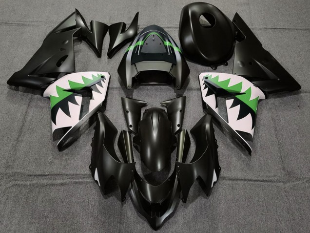 2004-2005 Kawasaki ZX10R Motorcycle Fairings - Matte Black and Green