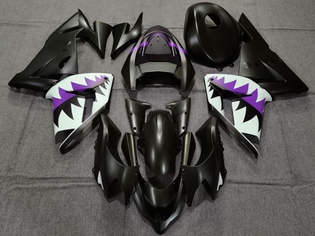 2004-2005 Kawasaki ZX10R Motorcycle Fairings - Matte Black and Purple Shark