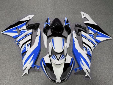 Shop 2009-2012 Kawasaki ZX6R Motorcycle Fairings - White Blue Black Zag