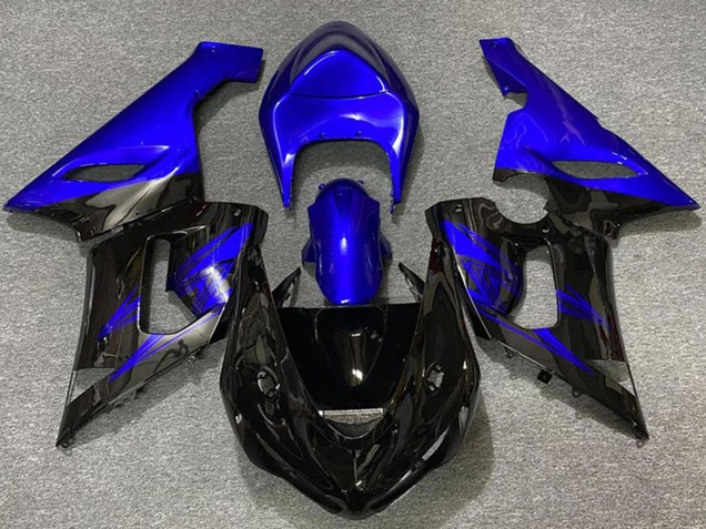 2005-2006 Kawasaki ZX6R Motorcycle Fairings - Blue Glossy Black