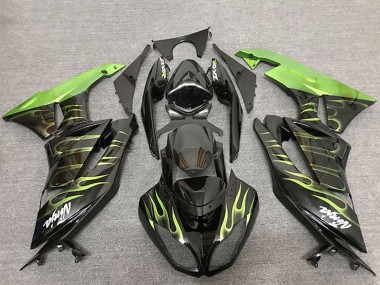Shop 2009-2012 Kawasaki ZX6R Motorcycle Fairings - Glossy Black Green Flame