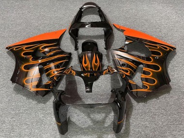 Shop 2000-2002 Kawasaki ZX6R Motorcycle Fairings - Glossy Black Orange Flame