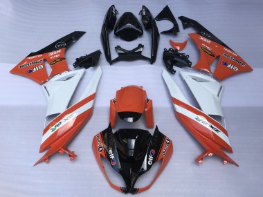 Shop 2009-2012 Kawasaki ZX6R Motorcycle Fairings - Orange White Glossy Black Elf Touch4 Bridgestone