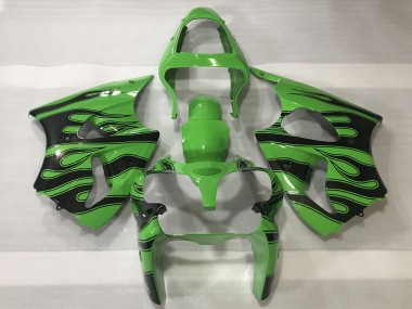 Shop 2000-2002 Kawasaki ZX6R Motorcycle Fairings - Green Black Flame