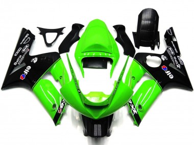 Shop 2003-2004 Kawasaki ZX6R Motorcycle Fairings - Green Glossy Black Elf Silkolene